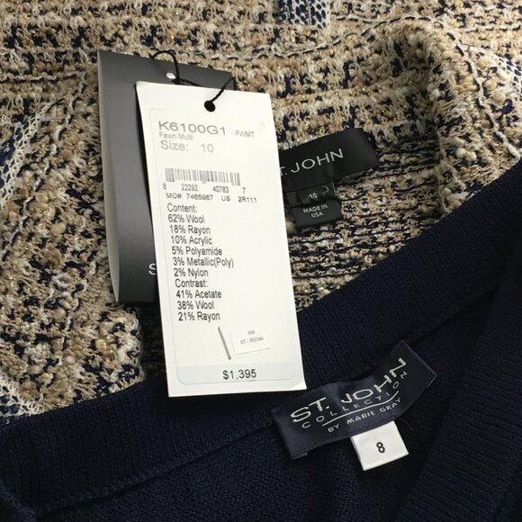 NWT NEW St John knit Fawn blue white beige multi jacket skirt suit size 8 10 - Picture 8 of 8